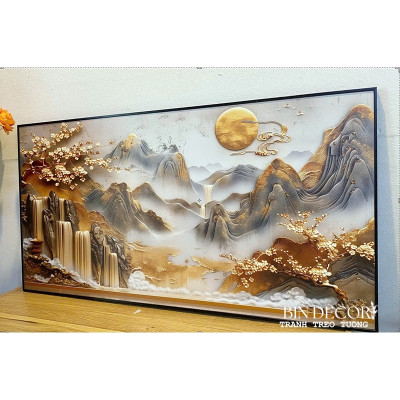 (ẢNH THẬT) Tranh treo tường núi non hùng vĩ tranh phòng khách phong thủy quà tân gia