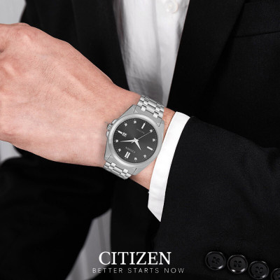 Đồng Hồ Nam Citizen Eco-Drive Đính Kim Cương Dây Thép Không Gỉ BM7100-59H - Mặt Xám (Sapphire)