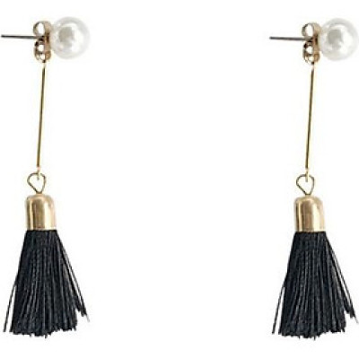 Bông tai vintage chỉ trắng dáng dài BT108