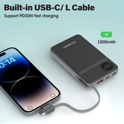 Pin dự phòng Choetech B695 Mag.safe 3 in 1 Công Suất 22.5W tích hợp thêm dây cáp sạc Light.ning và Type C (Hàng chính hãng)