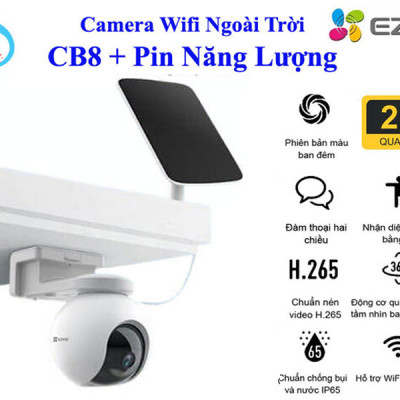 Camera WIFI Ngoài Trời EZVIZ CB8 3MP-2K Pin Sạc Kèm Tấm Pin NLMT - Hàng chính hãng