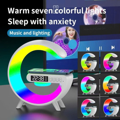 Loa Bluetooth Chữ G LED RGB, Sạc Nhanh Không Dây, Đèn Nháy Theo Nhạc, Đồng Hồ Báo Giờ Đa Chức Năng - HÀNG CHÍNH HÃNG MINIIN