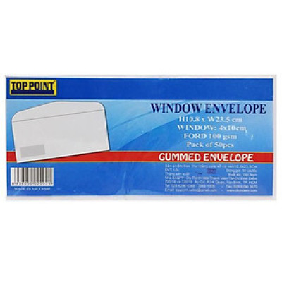 Bao Thư Toppoint Trắng Cửa Sổ Có Keo 10.8 x 23.5 cm (50 Cái/Lốc)