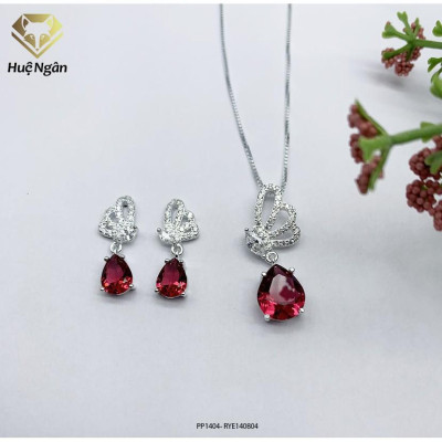 Combo dây chuyền và bông tai bạc Ý 925 Huệ Ngân - Cánh bướm mùa xuân PP1404-RYE140804