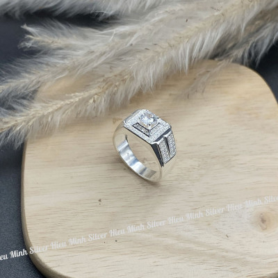 Nhẫn Nam Bạc Ta Đính Đá Cao Cấp Bạc Hiểu Minh NA041