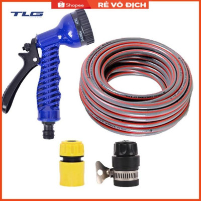 Bộ dây tăng áp 3 lần vòi xịt nước rửa xe, tưới cây loại 20m (cút nhựa nối nhựa đen 713-2) 206843