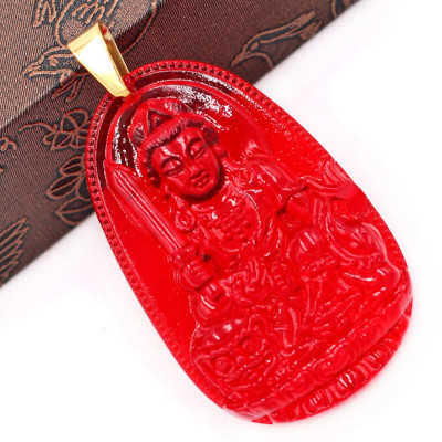 Mặt dây chuyền Văn Thù Bồ Tát thủy tinh đỏ size nhỏ 3.6cm MFBO3 - phật bản mệnh tuổi Mão