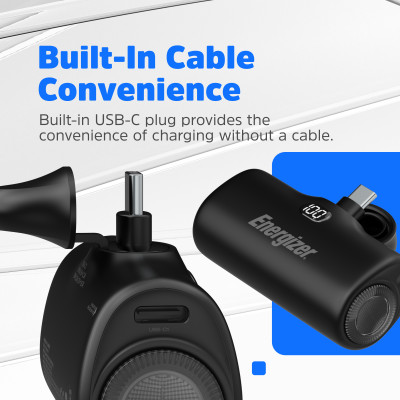 Sạc dự phòng Energizer 4,600mAh 3.6V Li-ion UE4600PQBK,Sạc nhanh PD 22.5W, bảo hành 24 tháng 1 đổi 1 - Hàng chính hãng