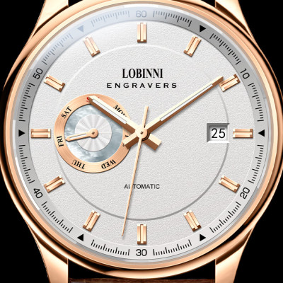 Đồng hồ nam chính hãng Lobinni No.17017-2 BH 24T, Kính sapphire nguyên khối chống xước, chống nước 50m, dây da cao cấp