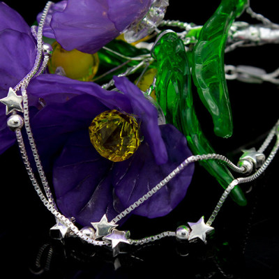 Lắc Chân Nữ Bạc Ý Bạc Hiểu Minh LC134 Dây Kép Ngôi Sao