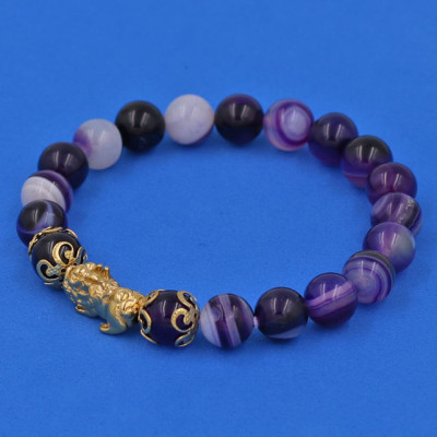 Vòng đeo tay Thạch Anh Tím Sọc 8 ly - cẩn Tỳ Hưu Phong Thủy inox vàng VTAISTHHKV8 - hợp mệnh Hỏa, mệnh Thổ