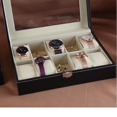 Hộp Đựng Đồng Hồ- Kính Mắt- Trang Sức VI-ARICK Vỏ DaPU Cao Cấp Trong Bọc Nỉ Sang Trọng - Mặt Trên Kính Trong Suốt