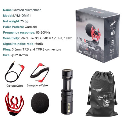 Lensgo LYM-DMM1 - Micro Condenser Thu Âm Cho Máy Ảnh, Điện Thoại, Hướng Thu Cardioid - Hàng Chính Hãng