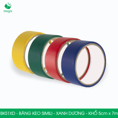 BKS1XD - 6 cuộn băng keo Simili khổ 5cm x 7m - Xanh dương - Băng dính dán gáy sách, đóng cuốn