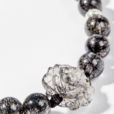 Vòng Tay Phong Thủy Nữ Đá Thạch Anh Tóc Đen Phối Charm Lá Bạc (6mm) Mệnh Thủy, Mộc Ngọc Quý Gemstones