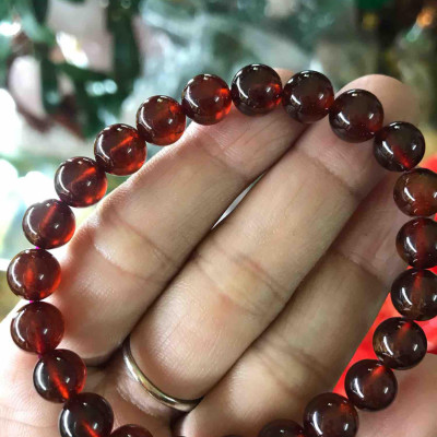 Chiếc Vòng Tay May Mắn Màu Đỏ Cam Đá Granet 8mm Tự Nhiên Nữ Mệnh Hoả Thổ