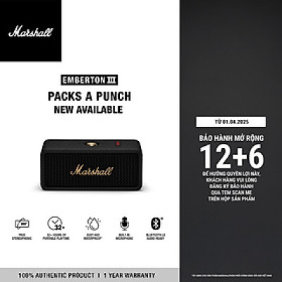 [NEW ARRIVAL] Loa Bluetooth Marshall Emberton III Portable - Hàng chính hãng