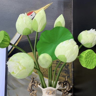 Hoa sen giả - Bông sen quan âm - dài 75cm - Cây giả, hoa lụa trang trí nhà cửa