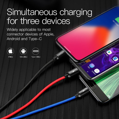 Cáp sạc 3 màu 3 IN 1 (iPhone+Type-C+Micro) Baseus Three Primary Colors 30cm - Hàng chính hãng