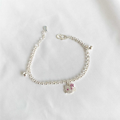 Lắc tay trẻ em dây mo treo 2 bi và kitty dâu tây đáng yêu Dế Bạc - LE4557