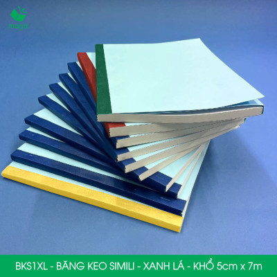 BKS1XL - 3 cuộn băng keo Simili khổ 5cm x 7m - Xanh lá - Băng dính dán gáy sách, đóng cuốn