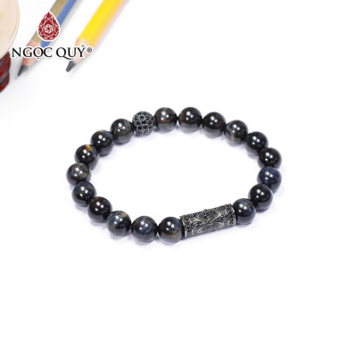 Vòng tay đá mắt hổ xanh đen phối charm hợp kim 8mm mệnh thủy,mộc - Ngọc Quý Gemstones