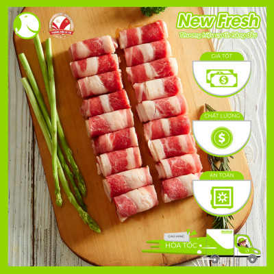 [GIAO NHANH HCM]  Ba Chỉ Bò Mỹ Cuộn Nhúng Lẩu - Khay 1Kg