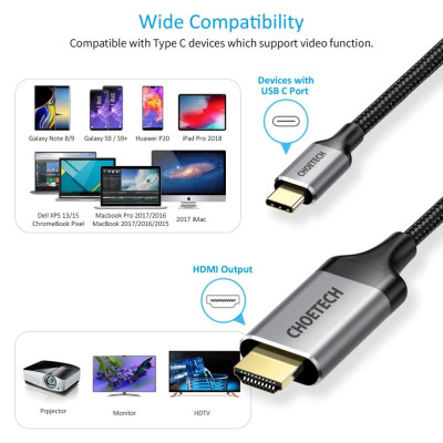 Cáp Choetech CH0021 Chuyển Type C Sang HDMI 4K dài 1.8M  (Hàng chính hãng)