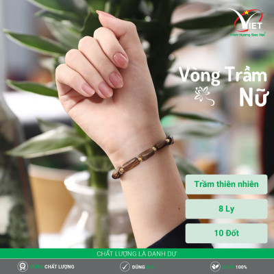 Vòng Trầm Hương Thiên Nhiên - Kiểu Đốt Trúc Đính Hạt Vàng Tĩnh Điện - Tinh Tế Cho Phái Nữ