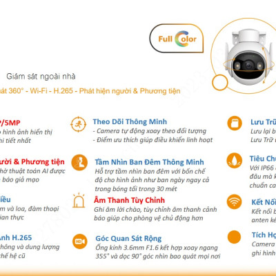 Camera IP Wifi imou IPC GS7EP-5M0WE 5MP 3K Full Color, GS7EP 3MP quay quét Ngoài Trời, Cảnh báo, đèn còi - Hàng chính hãng