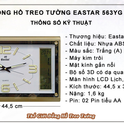 Đồng Hồ Cao Cấp EASTAR Có DẠ QUANG & LỊCH và NHIỆT KẾ ĐIỆN TỬ - Máy KIM TRÔI - Tặng Pin Maxell - Decor Trang Trí Nhà - BH 1 Năm