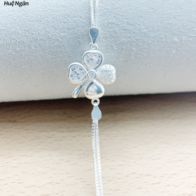 Lắc tay bạc 925 Huệ Ngân - Cỏ bốn lá máy mắn RYB140077