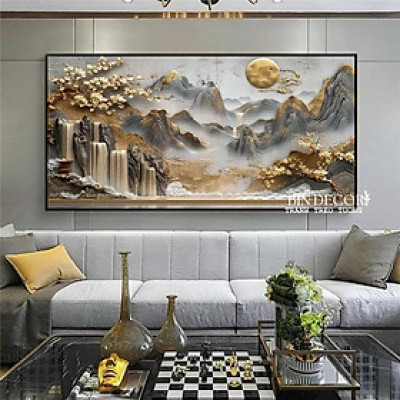 (ẢNH THẬT) Tranh treo tường núi non hùng vĩ tranh phòng khách phong thủy quà tân gia