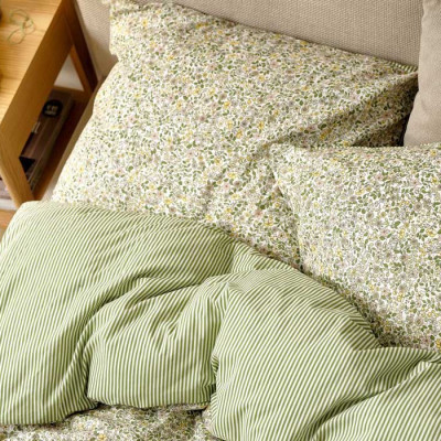 Bộ vỏ chăn gối đôi cotton | JYSK Josefine | xanh lá | R200xD220cm/R50xD70cm