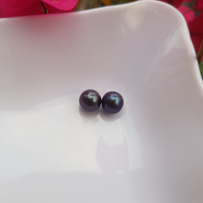 Đôi Bông Tai Ngọc Trai Cao Cấp Màu đen xám Size 7mm tự nhiên Mệnh thủy mộc Nữ về bọc làm đôi bông tai vàng đeo cực kỳ xinh ạ