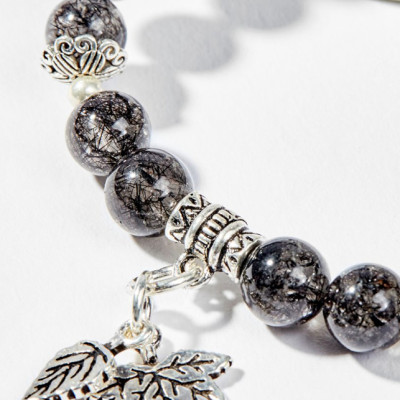 Vòng Tay Phong Thủy Nữ Đá Thạch Anh Tóc Đen Phối Charm Lá Bạc (6mm) Mệnh Thủy, Mộc Ngọc Quý Gemstones