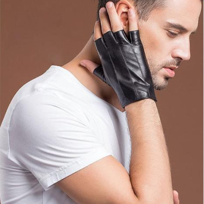 Găng tay nam lái xe BHY8861 Găng tay hở ngón, Bao tay phượt, da cừu thật, đeo 4 mùa.