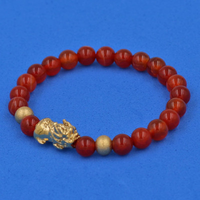 Vòng đeo tay đá Vân Rồng đỏ 6 ly cẩn Tỳ Hưu inox vàng VVROTHHBV6 - hợp mệnh Hỏa, mệnh Thổ