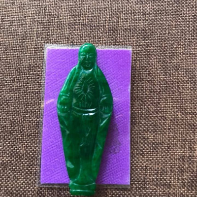 MẶT DÂY CHUYỀN SIZE TRUNG MẸ MARIA ĐÁ CẨM THẠCH XANH TƯƠI TỰ NHIÊN CAO 48MM NGANG 18MM DẦY 2MM