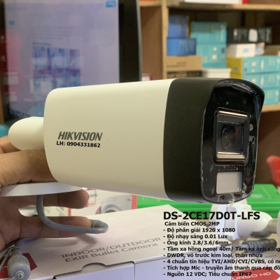 Camera Hikvision 2.0Mp full color tích hợp MIC  sử dụng với đầu ghi hình . DS-2CE16D0T-LTS, DS-2CE78D0T-LTS, DS-2CE17D0T-LTS - Hàng chính hãng