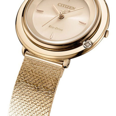 Đồng Hồ Nữ Citizen Đính Kim Cương Dây Thép Không Gỉ EM0643-84X - Mặt Vàng Hồng (Sapphire)