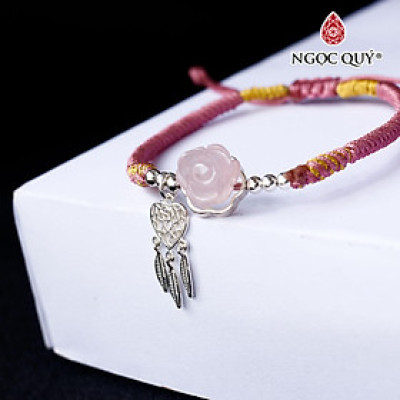 Vòng tay thắt dây hoa hồng đá thiên nhiên phối charm dream catcher trái tim - Ngọc Quý