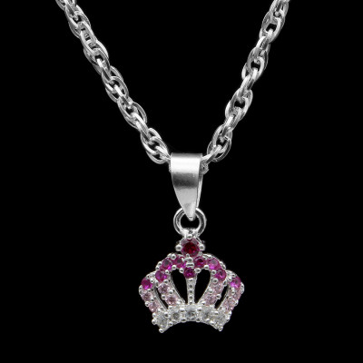 Dây Và Mặt Dây Chuyền Trẻ Em Bạc Hiểu Minh DTE055 vương miện elsa