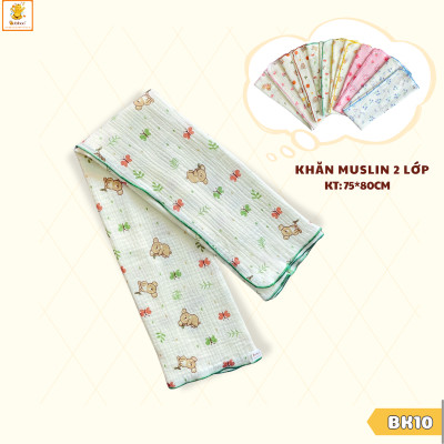 Khăn tắm cho bé Babiboo khăn tắm muslin 2 lớp vải cotton mềm mại 75 x 80cm BK10 ( họa tiết ngẫu nhiên )