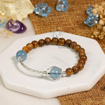 Vòng tay trầm hương tự nhiên mix charm bạc 925 cao cấp - Thiên Mộc Hương - Trầm Tốc Lào - Đá Thạch Anh