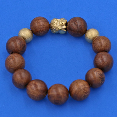 Chuỗi hạt đeo tay Gỗ Thủy Tùng Nâu 15 ly - Vòng tay Phật A Di Đà inox vàng VGTTNNLVHB14 - Vòng đeo tay size lớn