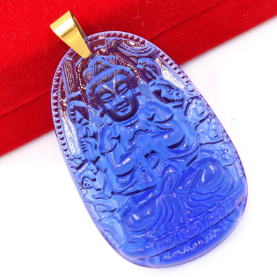 Mặt phật Thiên Thủ Thiên Nhãn thủy tinh xanh dương 3.6cm