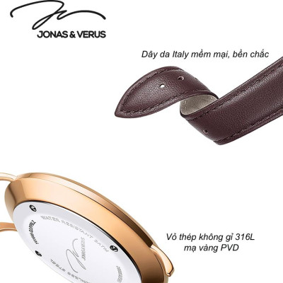 Đồng hồ đeo tay Nam hiệu JONAS & VERUS Y01646-Q3.GGBLB, Máy Pin (Quartz), Kính Sapphire, Dây da Italy