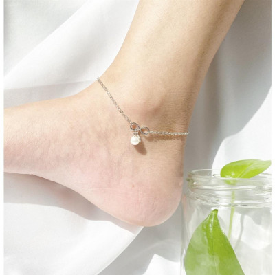 Lắc chân bạc 925 vô cực treo trai và lá xinh xắn dễ thương Dế Bạc – LC4382