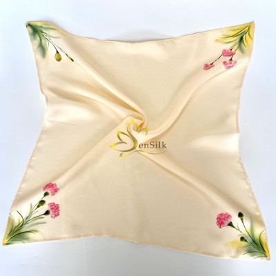 Khăn Cột Túi Xách Lụa Tơ Tằm Vẽ Tay Cao Cấp SenSilk Cẩm Chướng, Khăn Cột Tóc Lụa Cho Nữ, Khăn Quấn Cổ Tay Nữ